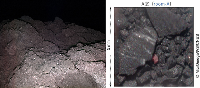 リュウグウ表層と岩石サンプル