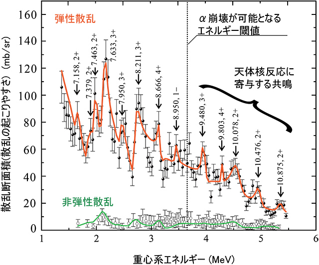 測定された弾性・非弾性散乱の断面積スペクトル